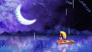 插画-流星雨夜的女孩