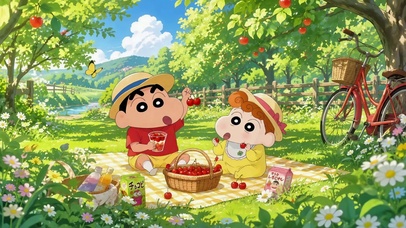 蜡笔小新春日樱桃野餐