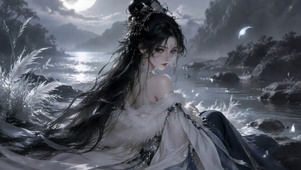 月夜河畔古风清冷女神