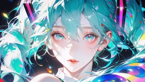 绿色双马尾炫彩女孩