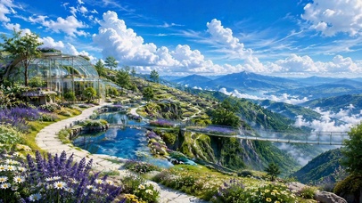 清新云端山间花海美景