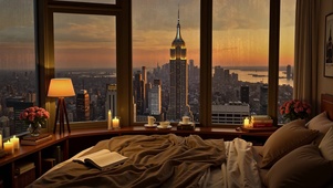 城市卧室余晖雨