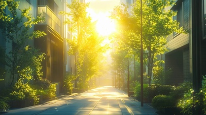 绿色氧气清晨阳光城市