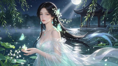 湖边古风美女高清4k