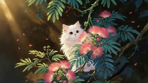 栾树上的猫咪