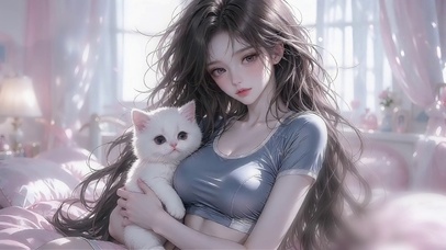 抱萌宠猫的少女