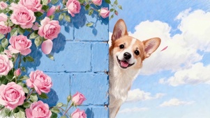 柯基萌宠治愈花墙的唯美小清新
