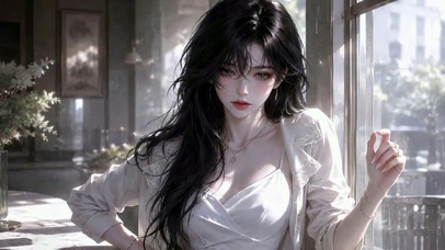 窗边清冷氛围感长发美女