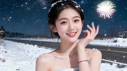 雪夜甜笑少女