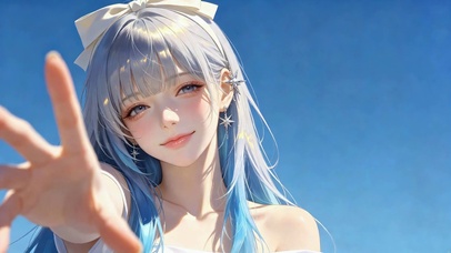 晴空下的银发温柔美少女