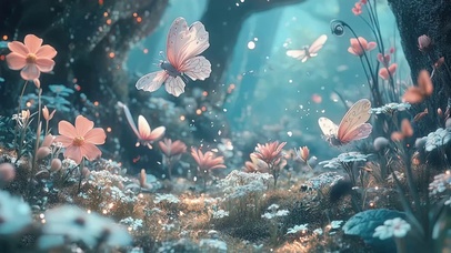 清新蓝调森林花海微观