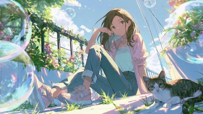 街头少女和猫