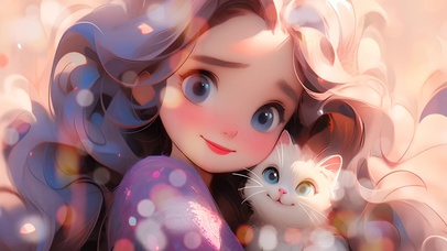 4K 女孩与猫咪