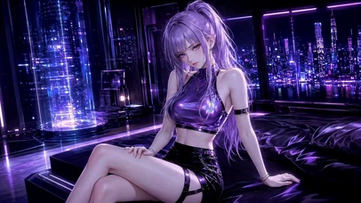 紫发赛博朋克美少女