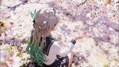 坐樱树下接落花的流萤