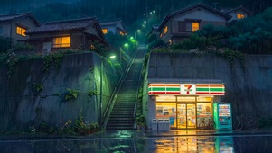 雨夜乡村路边商店