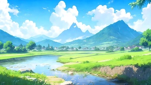 白云树木河流
