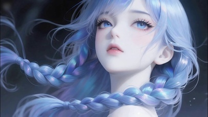 微风中的蓝色麻花辫少女