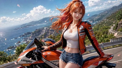 海岸骑行少女
