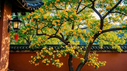 红墙秋日黄花