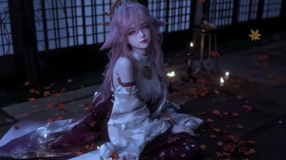 秋叶烛光CG少女