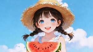 夏日吃瓜少女