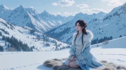 雪山之巅迎风少女