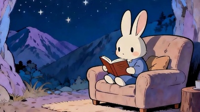 夜景看书兔子带鱼屏