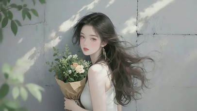 花束长发少女・光影