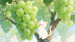 树上吃葡萄猫咪