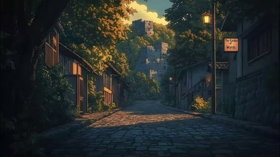 静谧山林小镇傍晚街道