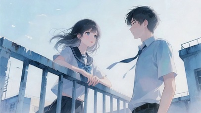 身穿校园风格制服男女