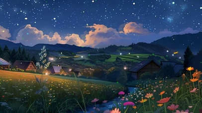 夜景树木房屋夜色带鱼屏