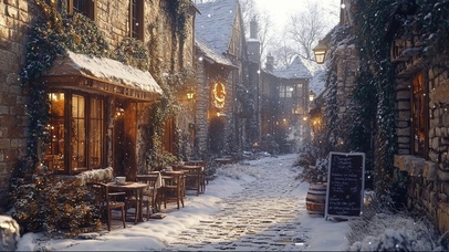 冬日欧洲小镇的商铺