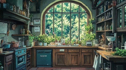 小森林绿色夏日厨房