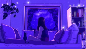 窗前少女