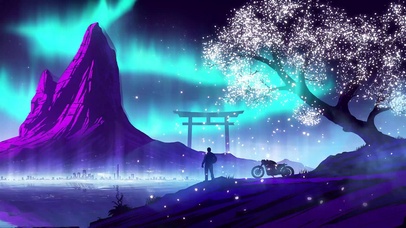 4K科幻极光樱花未来城市风景