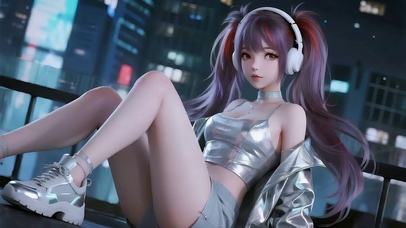 带耳机的少女（4K动态静音）