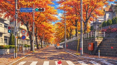 秋天落叶街道