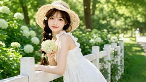 夏日花丛清纯美少女