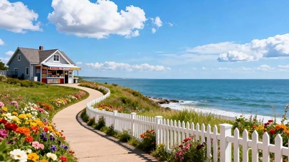 护眼蓝天白云树木海景