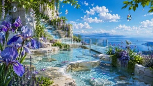 唯美海岸阶梯花池风景