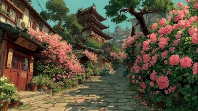 春日繁花古城古风街景