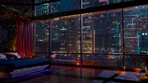 城市卧室玻璃雨