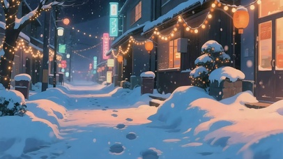 冬日积雪小镇商业街