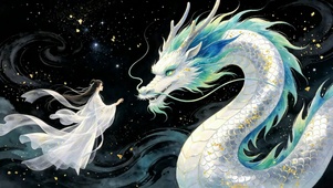 星空古风白龙与白衣美人
