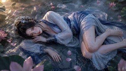 静水荷塘古风美人