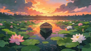 夕阳荷花