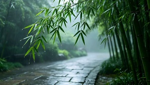 雨天竹海小路治愈特写