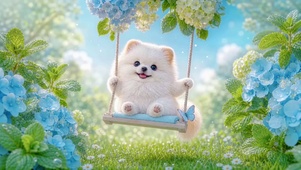 荡秋千的可爱小狗